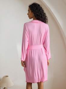 Ocili Leisure Women's Comfy Rib-Knit Colorblock Ruffle Trim V-Neck Soft Short Robe, Loungewear Holiday Season  Cozy And Elegant Details, Fall Outfit