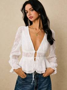 Poéselle 女式花卉刺绣深 V 领性感时尚衬衫