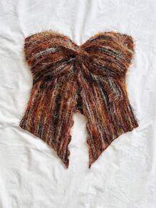 Soleia Atasan Crop Top Wanita Gaya Boho Rajutan Linen Bertekstur dengan Detail Lipatan di Bagian Depan - MultiWarna - View 4