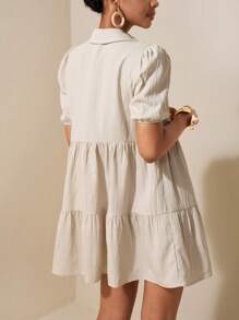 Zivah 2025新款度假卡其色荷叶边灯笼袖宽松连衣裙，夏季，太阳裙，纹理面料材质 - 卡其色 - 查看 3