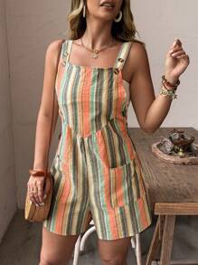 Breezaya Plus Size Women Textured Striped Sleeveless Jumpsuit With Side Pockets, Casual