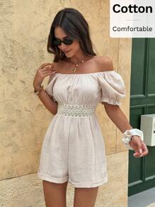 SHEIN Frenchy 1pc Women Solid Color Short Sleeve Jumpsuit, Fashionable For Summer