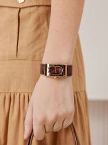 MOTF PREMIUM BROWN LEATHER AND DIAL WOMEN'S WATCH - Burgundy - View 3