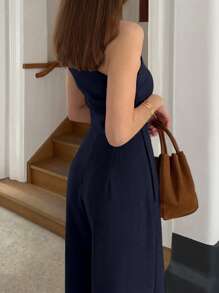 Cévolie 夏季通勤休闲纯色连体衣 - 藏蓝色 - 查看 2