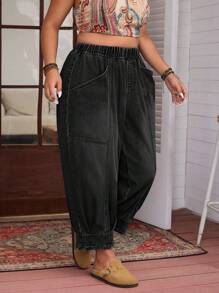 EMERY ROSE Plus Size Women's Non-Stretch Elastic Waist Casual Jeans