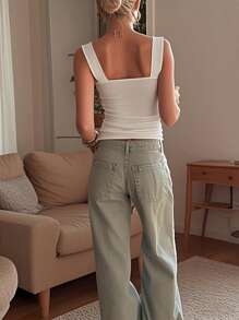 SHEIN EZwear Women Contrast Lace Ruffle Fitted White Tank Top - White - View 2