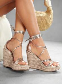 CUCCOO SZL Cuccoo 度假时尚厚底坡跟凉鞋 - 金色 - 查看 5