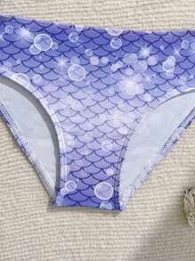 Baddräkt med sjöjungfrumönster och spaghettiband för ung flicka - Multifärgad - Visa 3