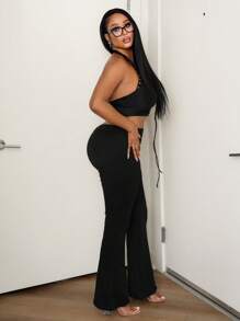 BamGleam Women's Sexy Open Front Lace-Up Halter Neck Blouse