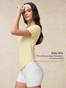 OutZeal SunProof UPF50+ 清凉防晒弧形下摆圆领T恤（女款） - 黃色 - 查看 3