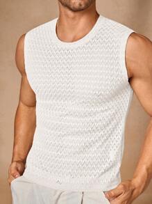 Manfinity VCAY 男士针织修身休闲圆领背心，适合夏季 - 白色 - 查看 1