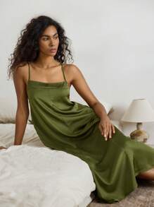 Ocili 休闲缎面流畅吊带长裙，简约女士睡袍娃娃装节日季