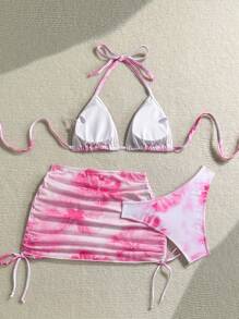 Soleia 3pcs/Set Women Floral Print Beach Bikini Set With Coverup And Mini Skirt - Multicolor - View 2