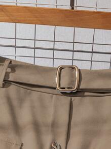 GlowEve Váy công sở chữ A dài đến đầu gối có chi tiết cài nút phía trước đơn giản dành cho nữ - Lạc đà - Xem 4