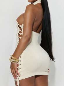 SHEIN Slayr 女士简约纯色休闲日常连衣裙 - 米色 - 查看 5