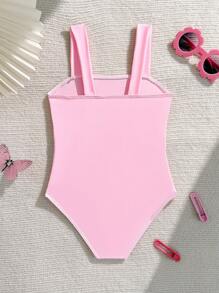 SHEIN Elladie kids Young Girl Floral Hollow Out One-Piece Swimsuit Summer Holiday - Baby Pink - View 4
