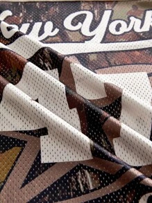 EASEVO Plus Size Men Summer Casual Numeric & Letter Printed Crew Neck Patchwork Short Sleeve T-Shirt, Grunge Style