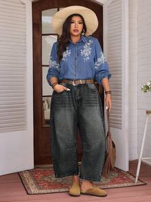 EMERY ROSE Quần Jeans Denim Thường Ngày Không Co Giãn Cỡ Lớn Cho Nữ, Phong Cách Đường Phố Mỹ - Màu Xám nhạt - Xem 6
