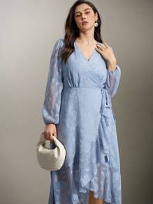 Flouryn Elegant Jacquard Knit Plus Size Dress - Blue - View 6