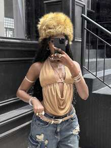 Coolane Damen Sommer Streetwear Cool-Girl Konzert Rave Ausgehen Urlaub Trägertop - Khaki - Übersicht 6
