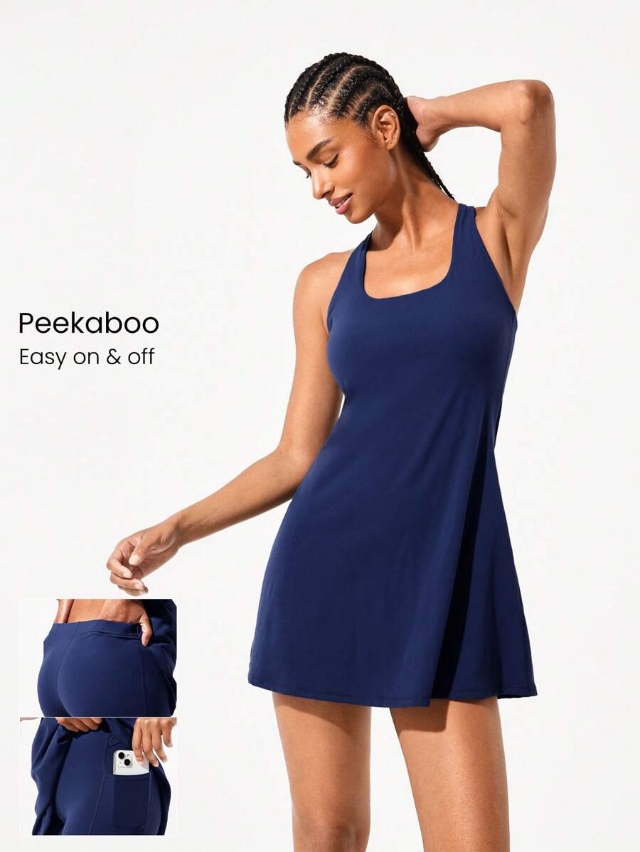 GLOWMODE FeatherFit™-Air Peekaboo Quần đùi mặc hàng ngày có túi chống trượt, hỗ trợ nhẹ, tác động thấp, tập yoga, váy mùa xuân, mùa hè, khô nhanh, thấm hút ẩm