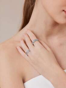 MOTF PREMIUM Juego de anillos abiertos sencillos de moda de plata - Plateado - Ver 3