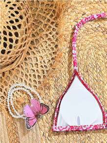 Bộ bikini 3 mảnh dệt kim họa tiết hoa tím cho bé gái tuổi teen, thời trang cho kỳ nghỉ hè - Nhiều màu - Xem 3