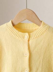 LMoss Kids LMoss Young Girls Plain Knit Crew Neck Yellow Cardigan,Fall Sweaters, Fall Stitich Winter - Yellow - View 4
