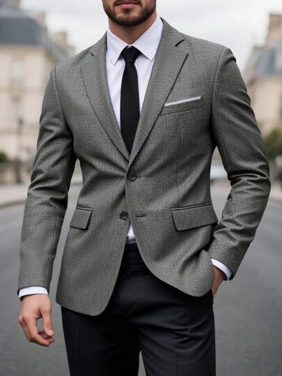 Manfinity Mode Men's Solid Color Business Commuter Suit Jacket Men Blazer Grey Blazer Gray Blazer, Old Money Style