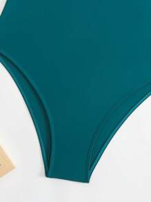 Swim Vcay 1pc Striped Special Fabric Crossed Chest One-Piece Swimsuit For Summer Beach Vacation - Dark Green - View 5