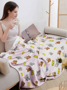 TOM & JERRY X SHEIN Cartoon Pattern Coral Fleece Blanket, Super Soft Plush Throw, Warm Fluffy Blanket For Sofa Or Bed, Perfect Gift For Fans, Machine Washable & Skin-Friendly - Baby Pink - View 2