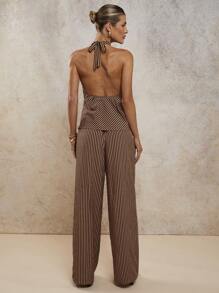 COSMINA Conjunto de 2 piezas de mujer de elegante estilo resort con rayas y escote de tirantes, para primavera/verano