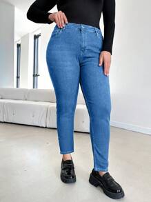 SHEIN Cottnline 98%Cotton Plus High Waist Skinny Jeans - Light Wash - View 1