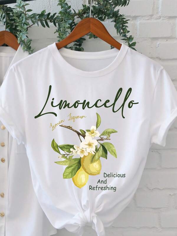 INAWLY Camiseta informal de mujer de manga corta, cuello redondo, con estampado de eslogan de alcohol dulce de limón