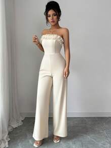 Elenzga One-Piece Jumpsuit With Ruffle Edging, Elegant And Romantic Design For Women - Apricot - View 5