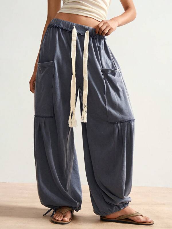 Bohemela Pantalones de punto sueltos y casuales de unicolor para mujer, adecuados para invierno, Navidad, Año Nuevo, estilo bohemio, Día de la Independencia, vacaciones