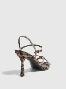 CUCCOO SZL Tacones de aguja de satén con estampado de leopardo y correa con strass plateados, sandalias de tacón alto puntiagudas elegantes y glamorosas para eventos - Multicolor - Ver 10