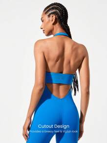 GLOWMODE 24" FeatherFit™-Air Easy Glow Butt Scrunch Removable Cups Halter Neck Low Back Cutout Bodysuit Romper Low Impact Yoga Pilates Studio Daily Casual Wear