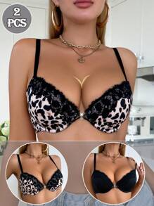 SHEIN 2 piezas/Paquete Sujetadores con soporte de alambre de moda para mujeres, adecuados para el verano