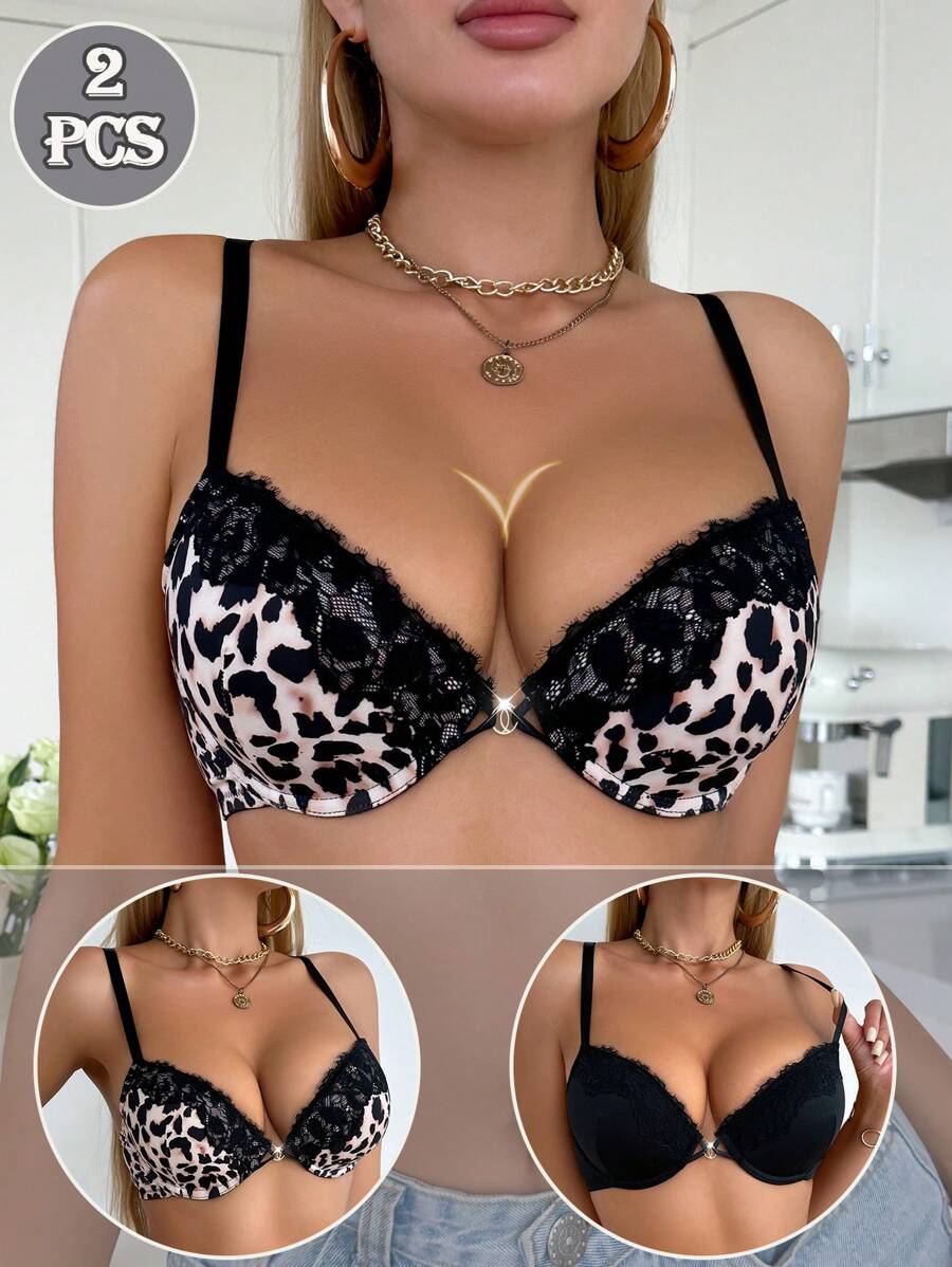 SHEIN 2 piezas/Paquete Sujetadores con soporte de alambre de moda para mujeres, adecuados para el verano