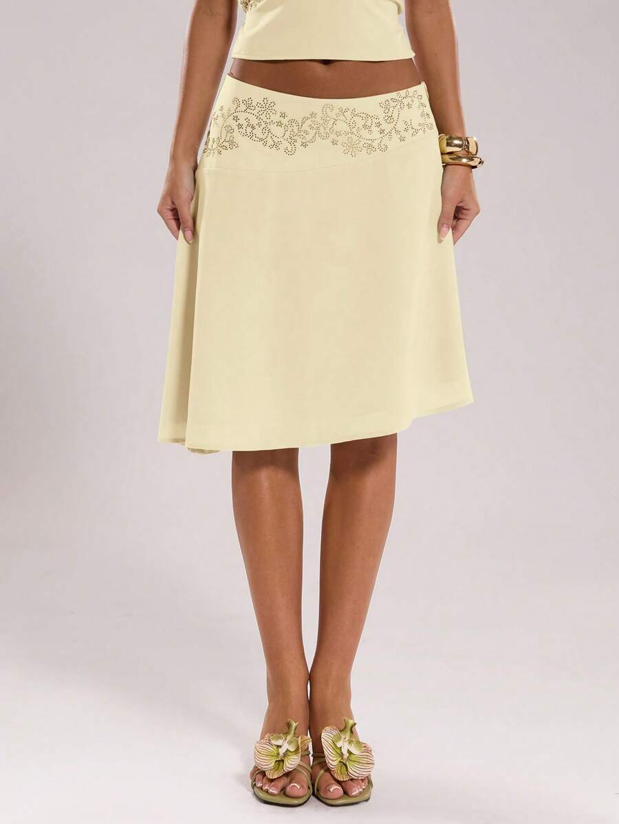 SHEIN BAE 女士优雅不对称下摆半身裙，适合夏季、旅行、海滩 - 黃色 - 查看 1