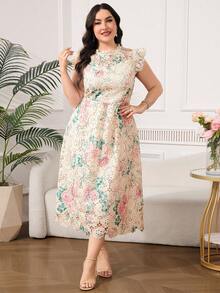 SHEIN Clasi Plus Size Women Floral Print Elegant Lace Dress For Summer - Multicolor - View 1