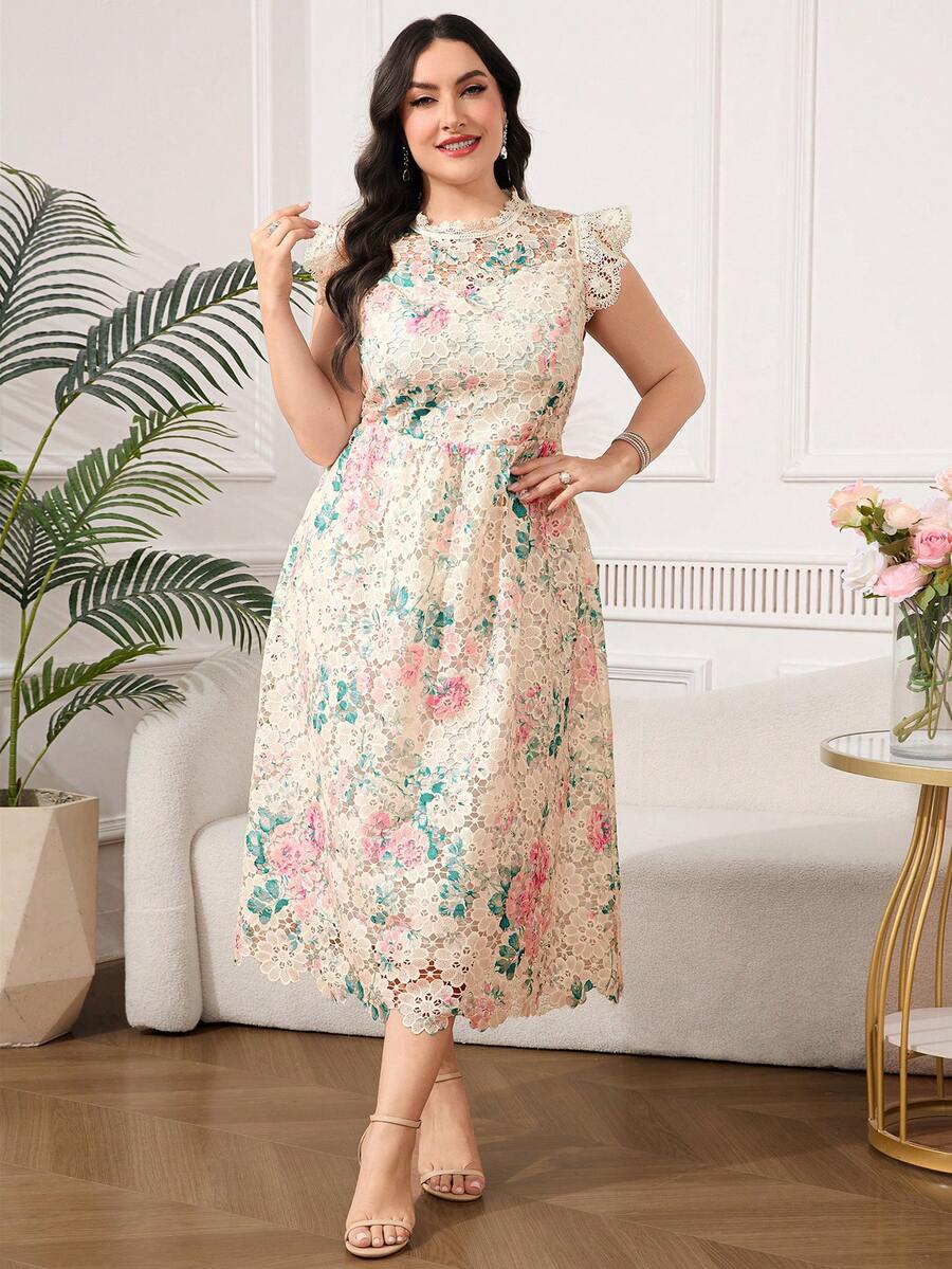 SHEIN Clasi Plus Size Women Floral Print Elegant Lace Dress For Summer - Multicolor - View 1
