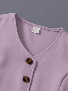 Tween Girl' Purple Casual Tank Top Set, Suitable For Outdoor & Various Occasions, Fashionable & Minimalist White Tower Design, Summer Two Piece Set - Purple - View 3