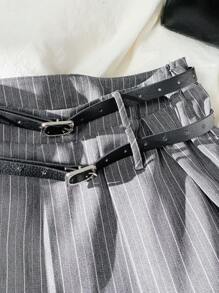 Comfortcana 女式条纹褶皱迷你休闲裙 - 灰色 - 查看 7