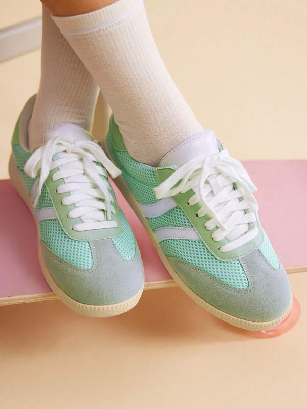 CUCCOO EASI Zapatos deportivos casuales de diseño de malla transpirable con punta redonda, zapatillas casuales de color verde menta a la moda y cómodas para uso diario