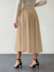 EURMUSE 女士优雅纯色铅笔裙，适合通勤，夏季 - 奶油色 - 查看 2