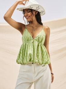 Easelle Women's Casual & Fashionable Green Plaid Camisole Top, Summer Outfits For Women Beach Vacation Outfits Gingham - Green - View 6