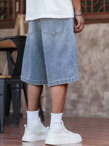 Manfinity Homme Men's Pockets Embellished Loose Fit Wide Leg Denim Bermuda Shorts Tropical Hang Out Workout Going Out Street