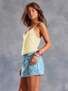 MUSERA 吊带亮片背心 春夏 伊比沙岛 Y2K 酷女孩 节日 锐舞 度假 俱乐部 可爱 秋季 闪亮 时尚 毛衣 嘉年华 假期 - 黃色 - 查看 3